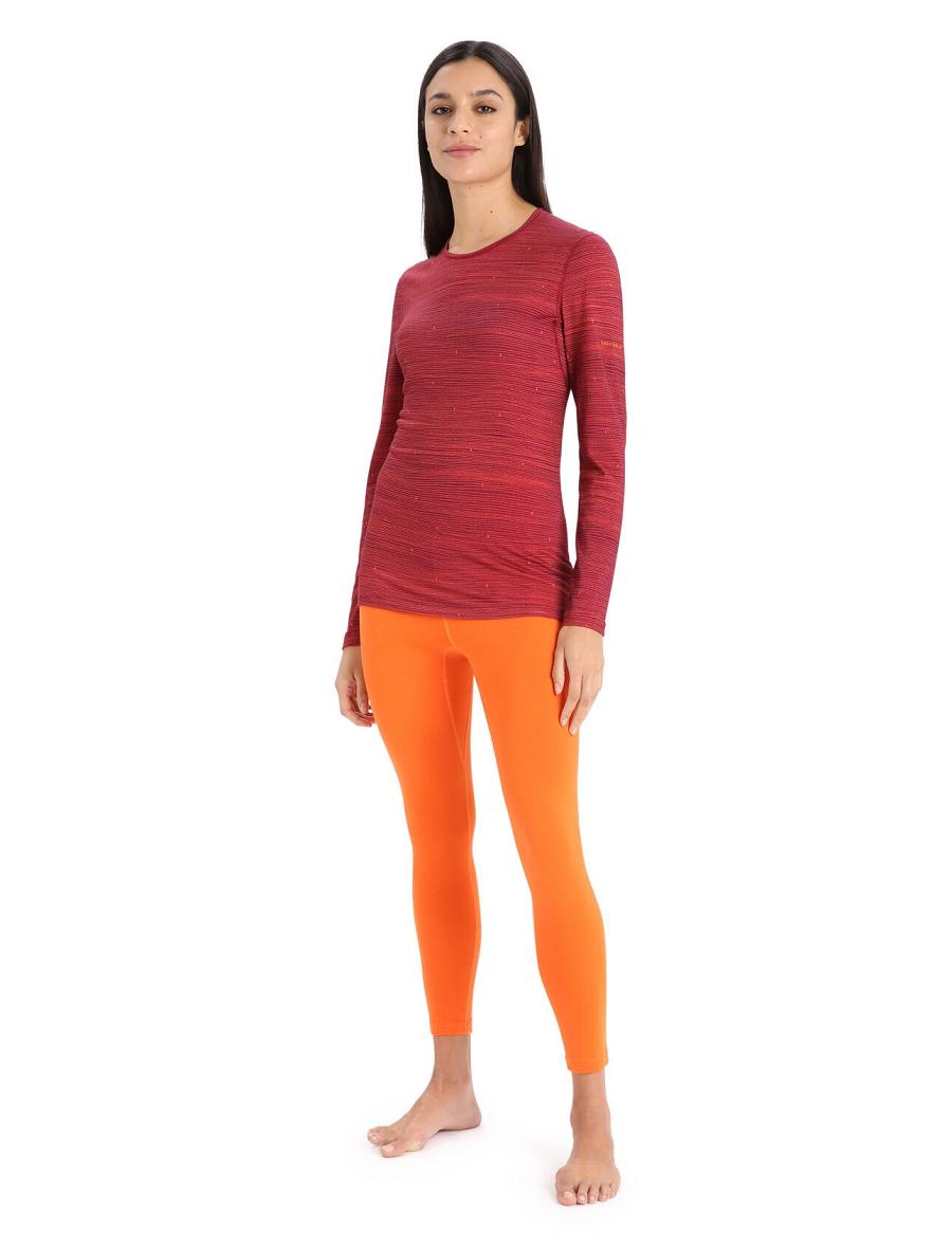 Women's Icebreaker Merino 200 Oasis Long Sleeve Crewe Ski Tracks Base Layers Cherry / Flash | CA 1124PJJQ